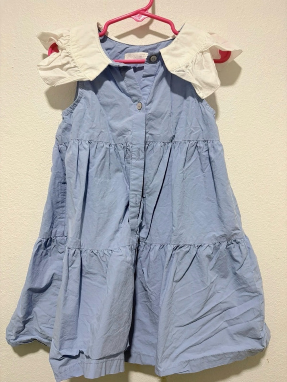 Zara Light Blue Tiered Dress with White Peter Pan Collar